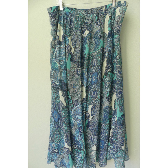 Roz & Ali Womens Maxi Skirt 2X Lined Paisley Blue Boho Festive - Picture 5 of 9